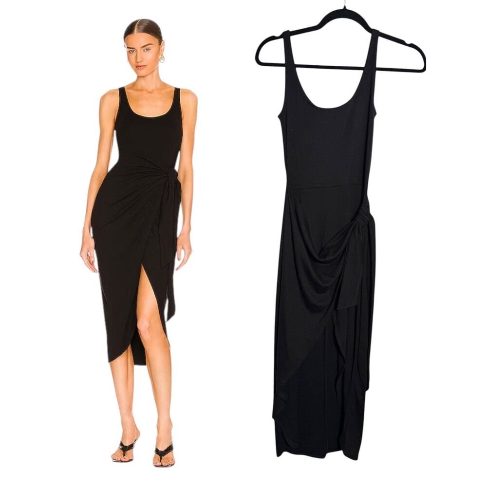 LBLC The Label Revolve Eva Dress Black Faux Wrap Midi Dress XS NEW with Tags